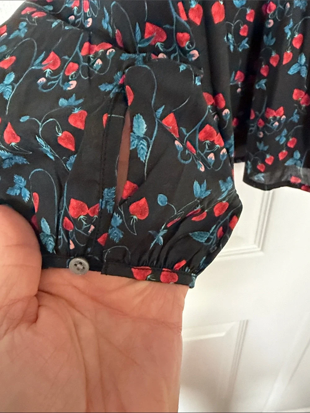 J. Crew Black Floral Smocked-Waist Long Sleeve Blouse with Liberty Print